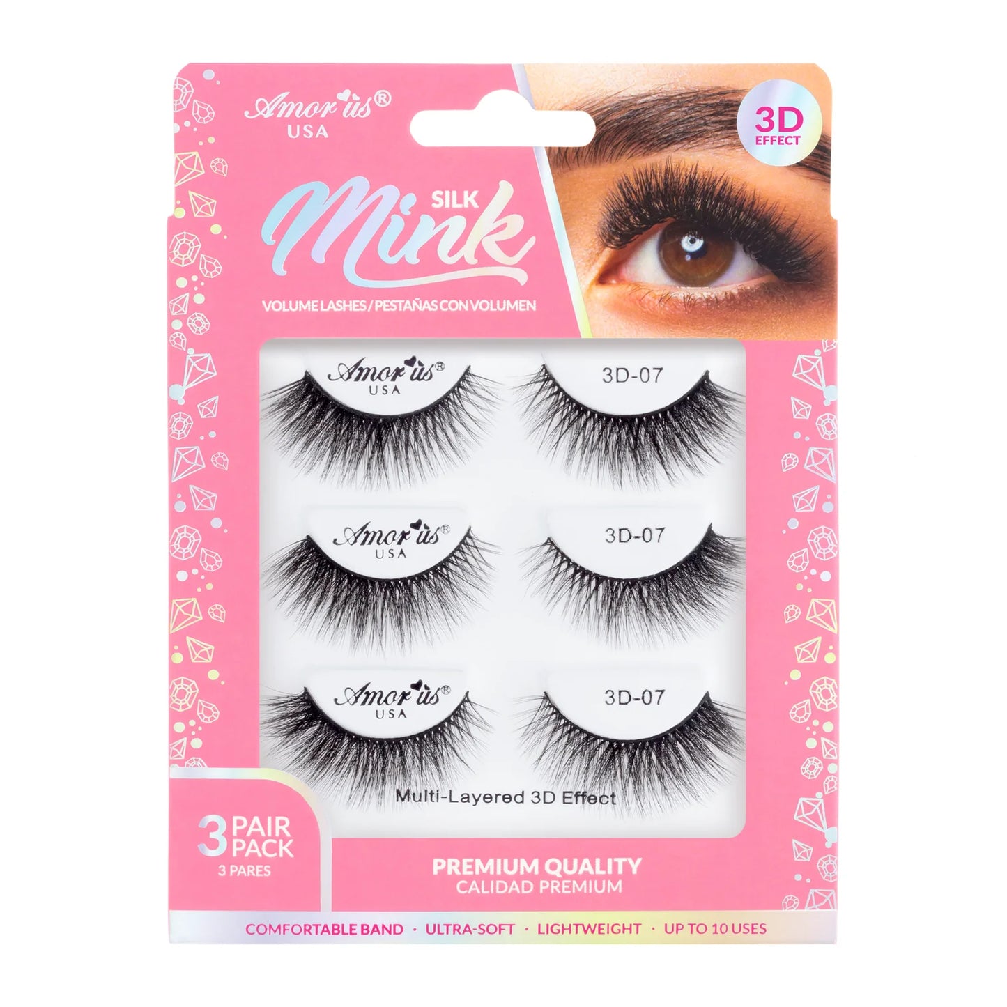 Pestañas de Banda Silk Mink 3D, Hasta 6 Usos - Estilo 07, 3 Pack - AmorUs ✦ Bajo pedido