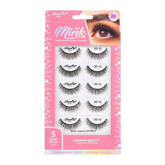 Pestañas de Banda Silk Mink 3D, Hasta 6 Usos - Estilo 12, 5 Pack - AmorUs ✦ Bajo pedido