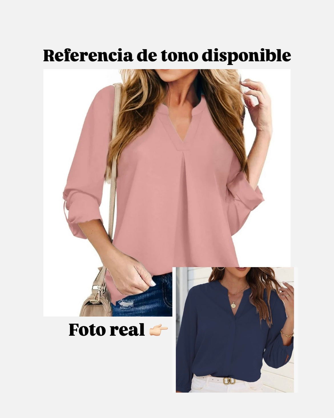 Blusa casual mangas 3/4 con cuello en V (Palo Rosa) - Talla M