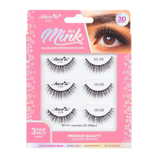 Pestañas de Banda Silk Mink 3D, Hasta 6 Usos - Estilo 29, 3 Pack - AmorUs ✦ Bajo pedido