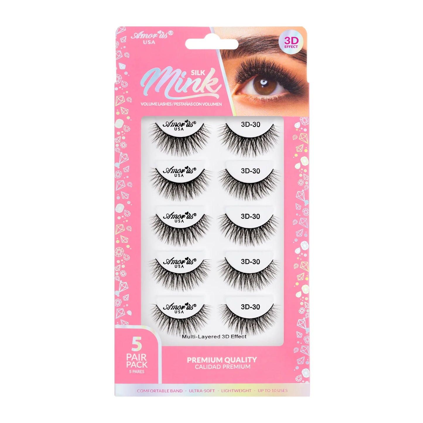 Pestañas de Banda Silk Mink 3D, Hasta 6 Usos - Estilo 30, 5 Pack - AmorUs ✦ Bajo pedido