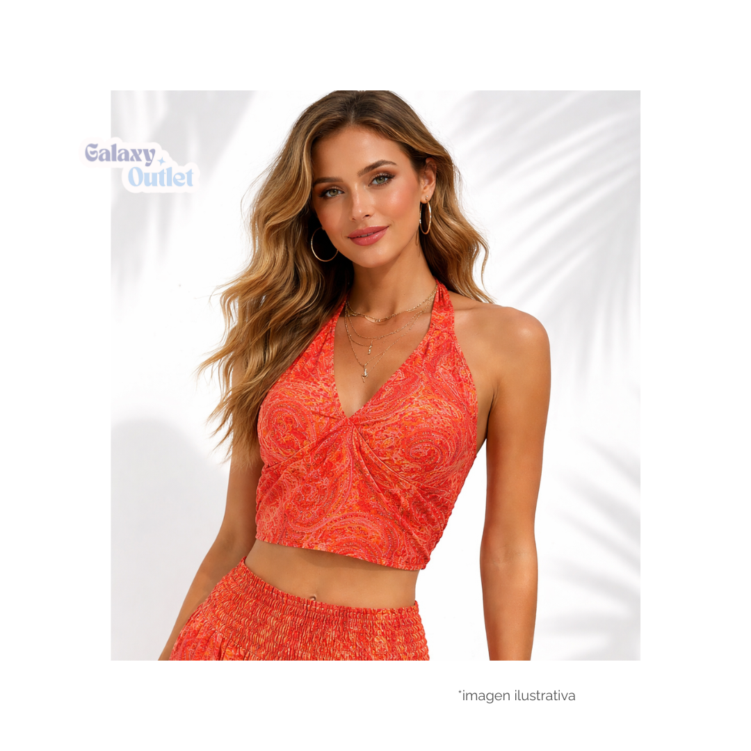Blusa Halter de Seda Importada de India – Fresca y Ligera para Verano (Coral, Unitalla S/M)