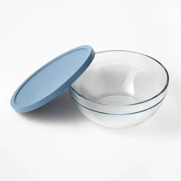 Bowl Transparente de Vidrio con Tapa Azul - Figmint