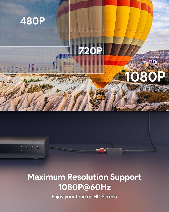 Convertidor AV a HDMI, 1080P Mini RCA compuesto CVBS Video Audio Convertidor Adaptador Compatible con PAL/NTSC para TV/PC/PS3/STB/Xbox VHS/VCR/Blue-Ray Reproductores de DVD