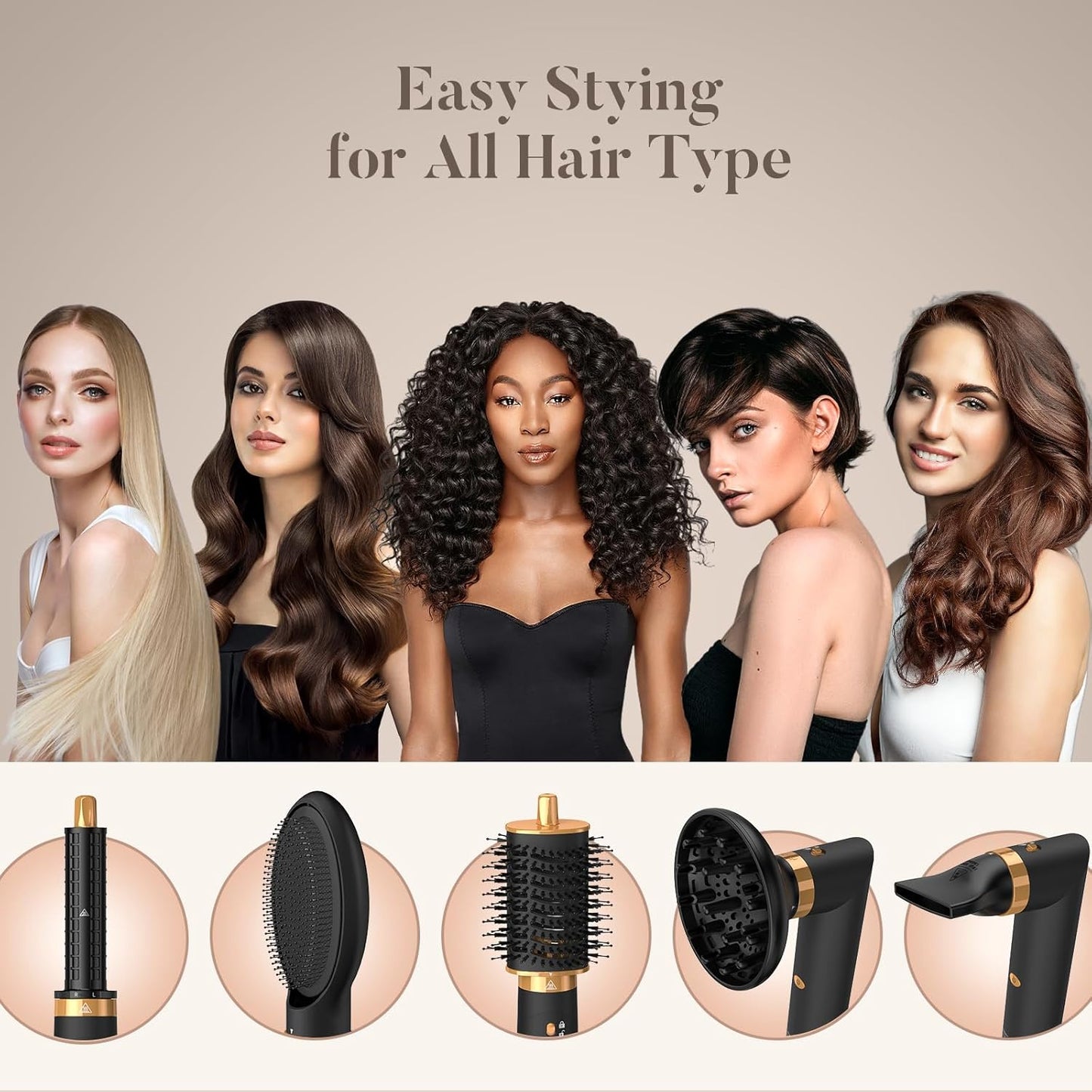 SUPGALIY 5 en 1 Air Styler, 110,000 RPM de alta velocidad potente cepillo secador de pelo y multiestilizador con rizador de envoltura automática, cepillo masajeador de cojín, cepillo ovalado, difusor