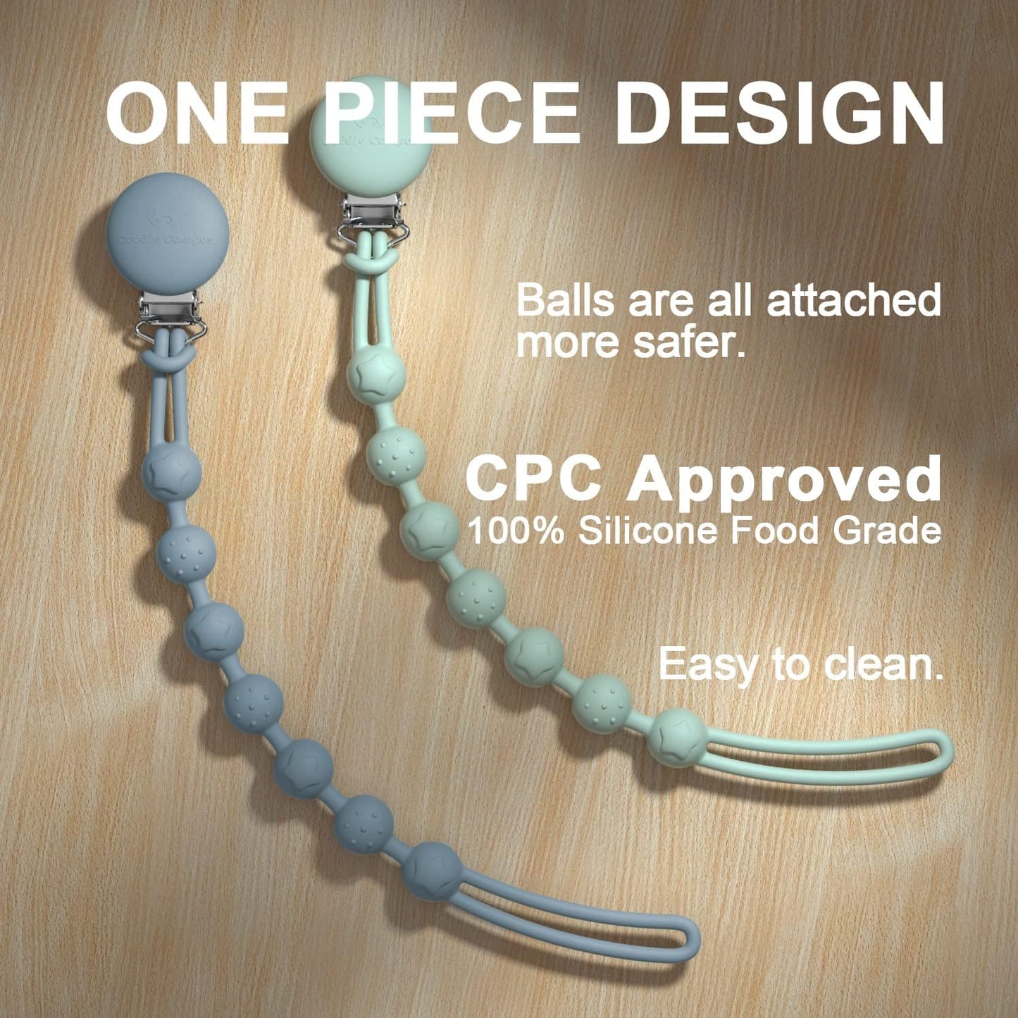 Set de 4 clips de silicona para chupete de bebé, sin BPA
