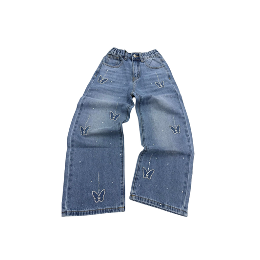 Jeans de mezclilla para Niña con brillitos de mariposa | Outfit Infantil (2 colores) ✦ Bajo pedido