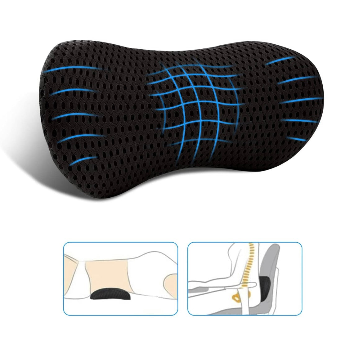 Almohada lumbar, almohada de apoyo lumbar para silla de oficina y asiento de automóvil, almohada de espuma viscoelástica para aliviar el dolor de espalda baja para descansar, conducir