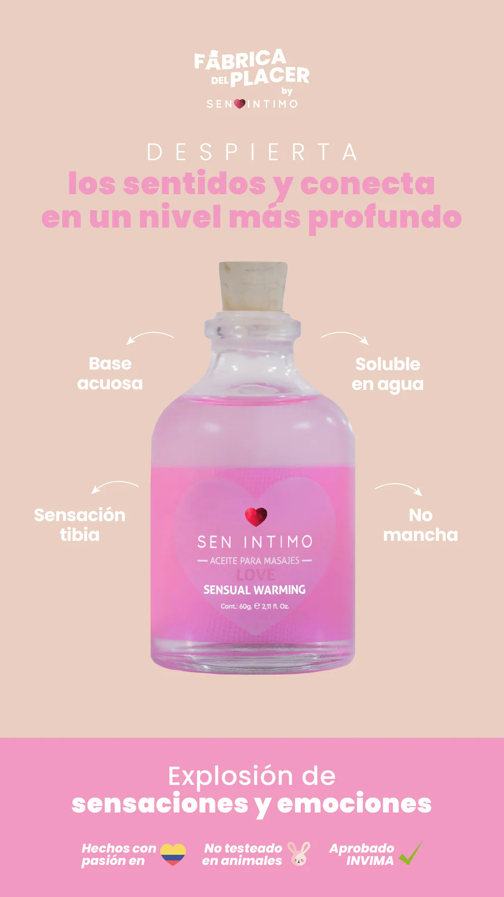 Aceite para Masajes Tibio con Feromonas, Love (Cítrico) - Sen Íntimo (60ml) ✦ Bajo pedido