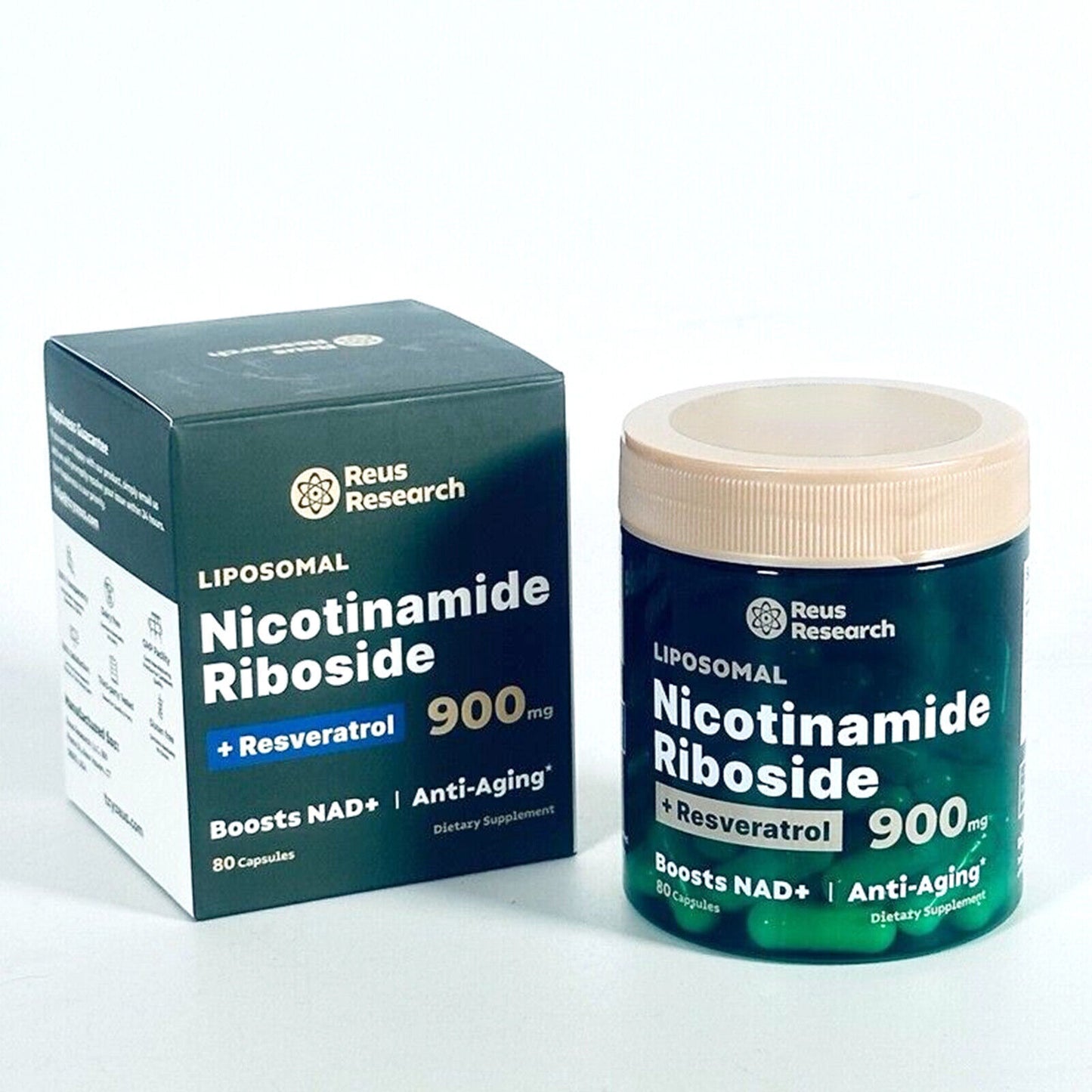 NAD+ Suplemento Antienvejecimiento, Energía y Enfoque - Reus Research (80caps)