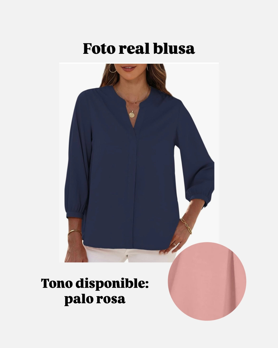 Blusa casual mangas 3/4 con cuello en V (Palo Rosa) - Talla M