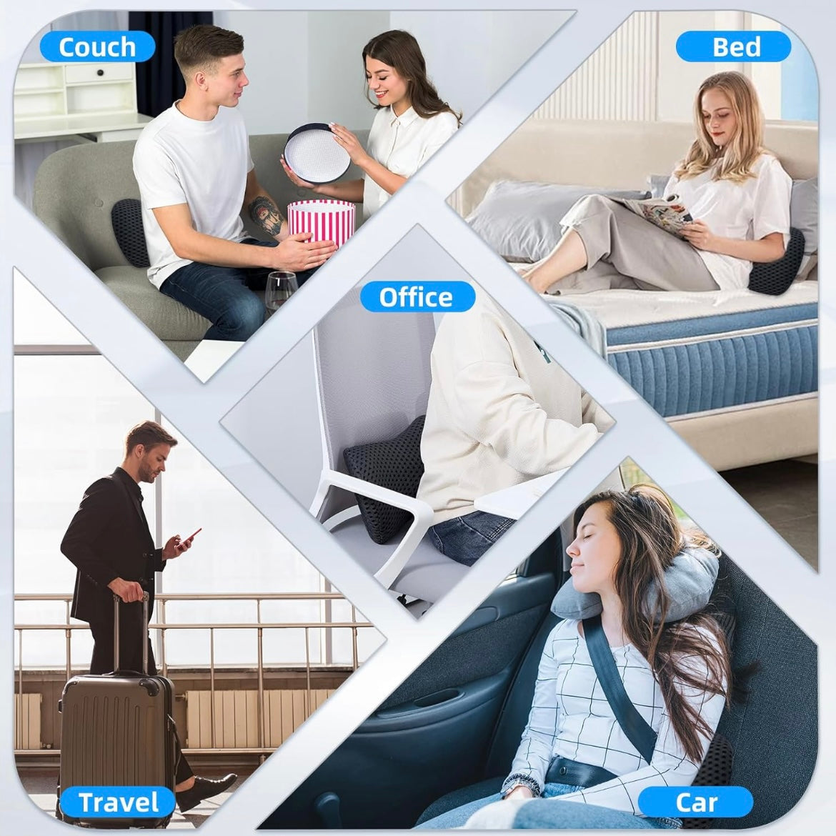 Almohada lumbar, almohada de apoyo lumbar para silla de oficina y asiento de automóvil, almohada de espuma viscoelástica para aliviar el dolor de espalda baja para descansar, conducir