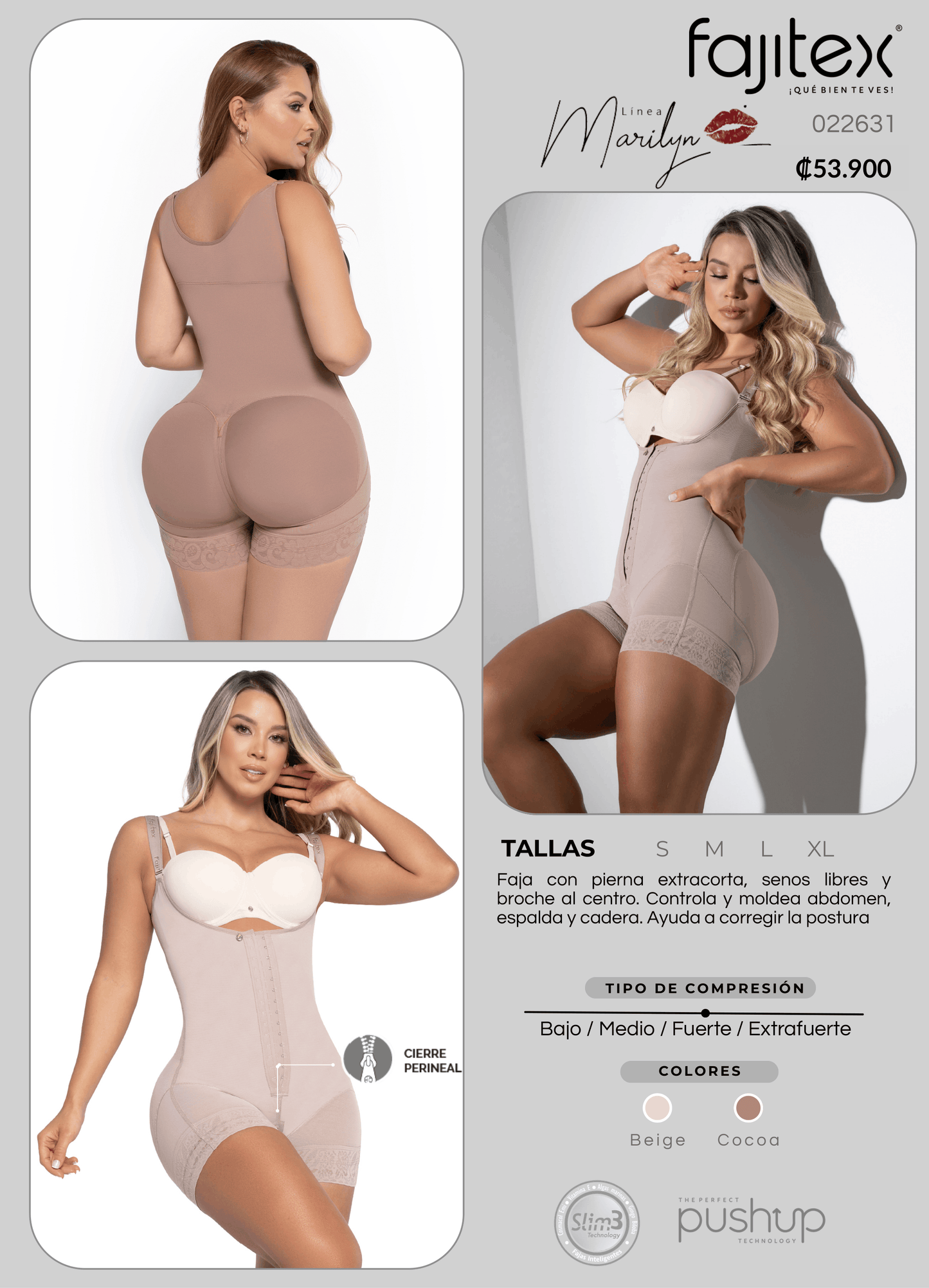 Faja Pierna Extracorta 022631 Push-Up - Compresión Fuerte (Beige, Cocoa) ✦ Bajo pedido