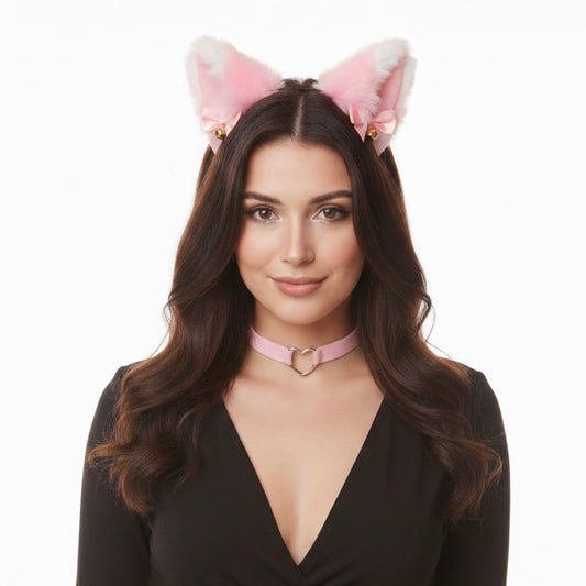 Set Cosplay Erótico Zorra Gatita - Pinzas Pezoneras, Plug Cola (Talla S), Choker Corazón y Orejas ✦ Bajo pedido