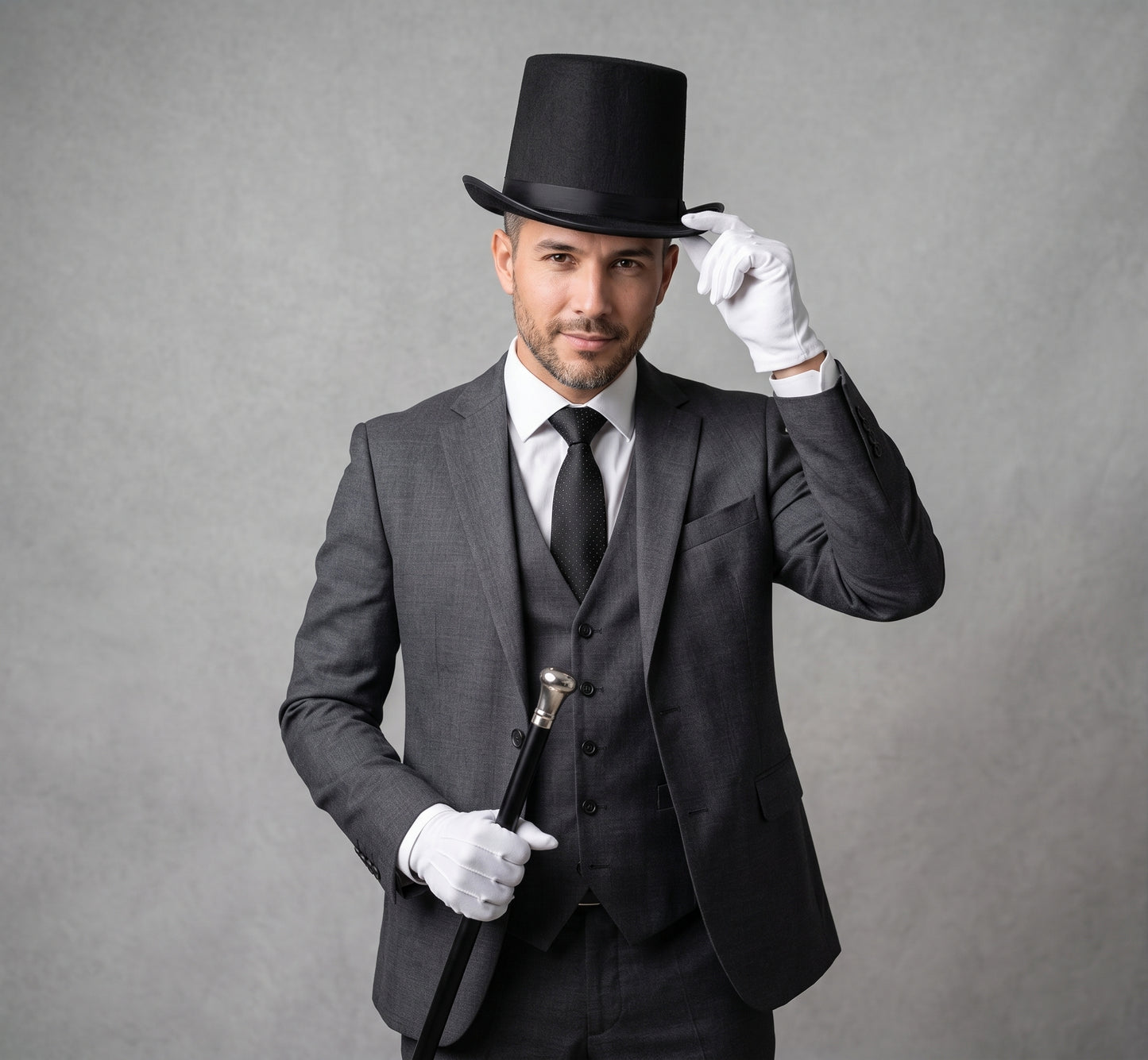 Set Sombrero Negro y Guantes Blancos