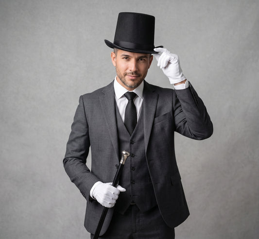 Set Sombrero Negro y Guantes Blancos