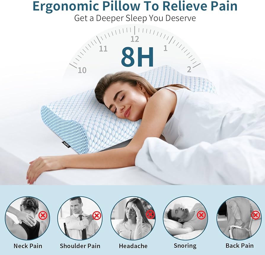 Almohada cervical para aliviar el dolor de cuello, ergonómica, ortopédica, de enfriamiento y memory foam, funda removible, 2 alturas - Ylekto