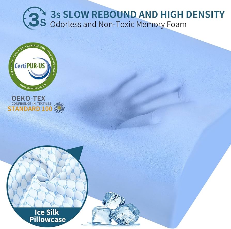 Almohada cervical para aliviar el dolor de cuello, ergonómica, ortopédica, de enfriamiento y memory foam, funda removible, 2 alturas - Ylekto