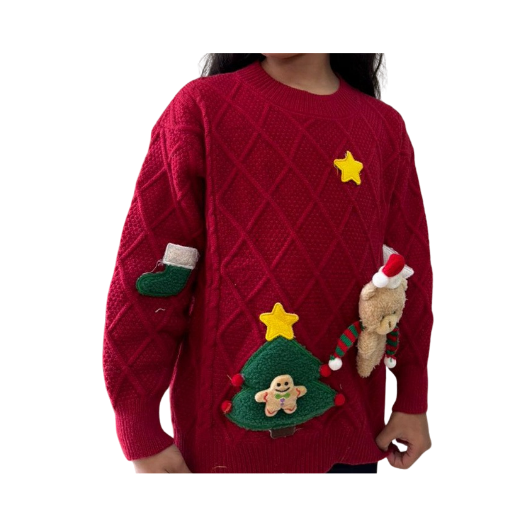 Abrigo Navideño, Ugly Sweater Infantil - Detalles 3D ✦ Bajo pedido