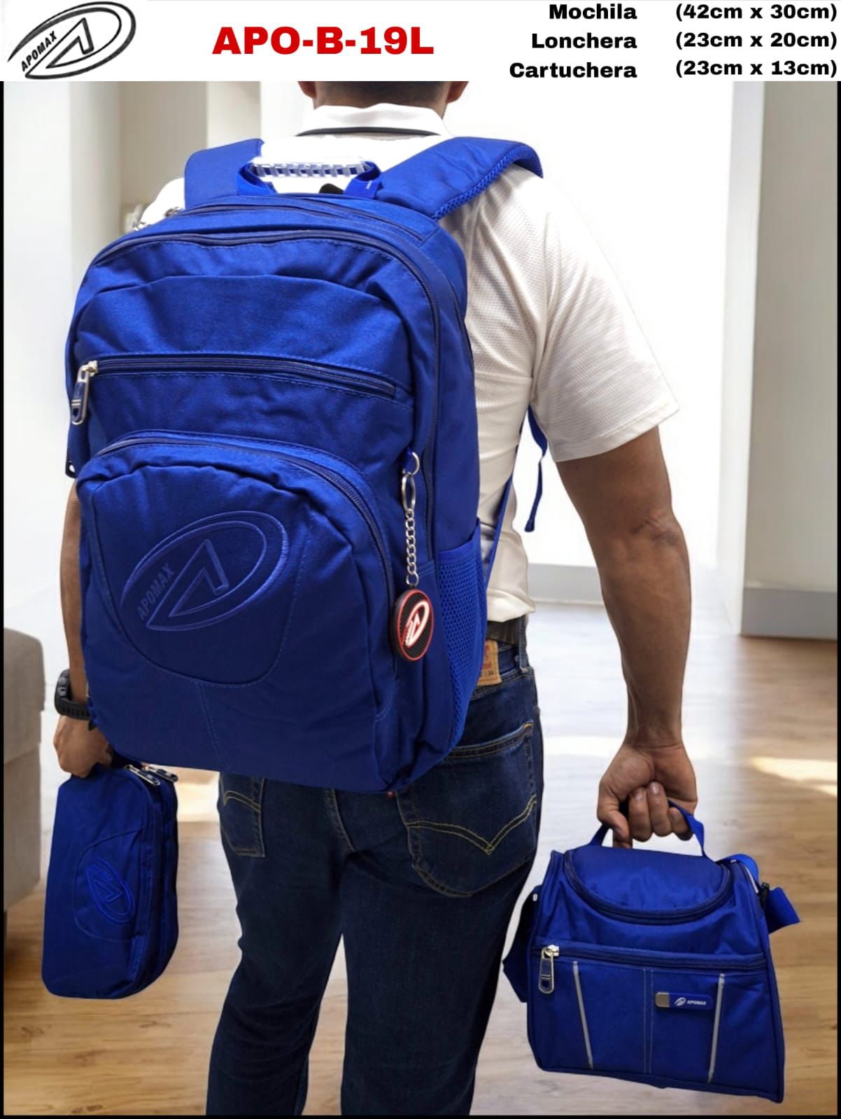 Kit Salveque Mochila Lisa 17" Grande + Lonchera + Cartuchera - Apomax (Rojo, Azul) ✦ Bajo pedido