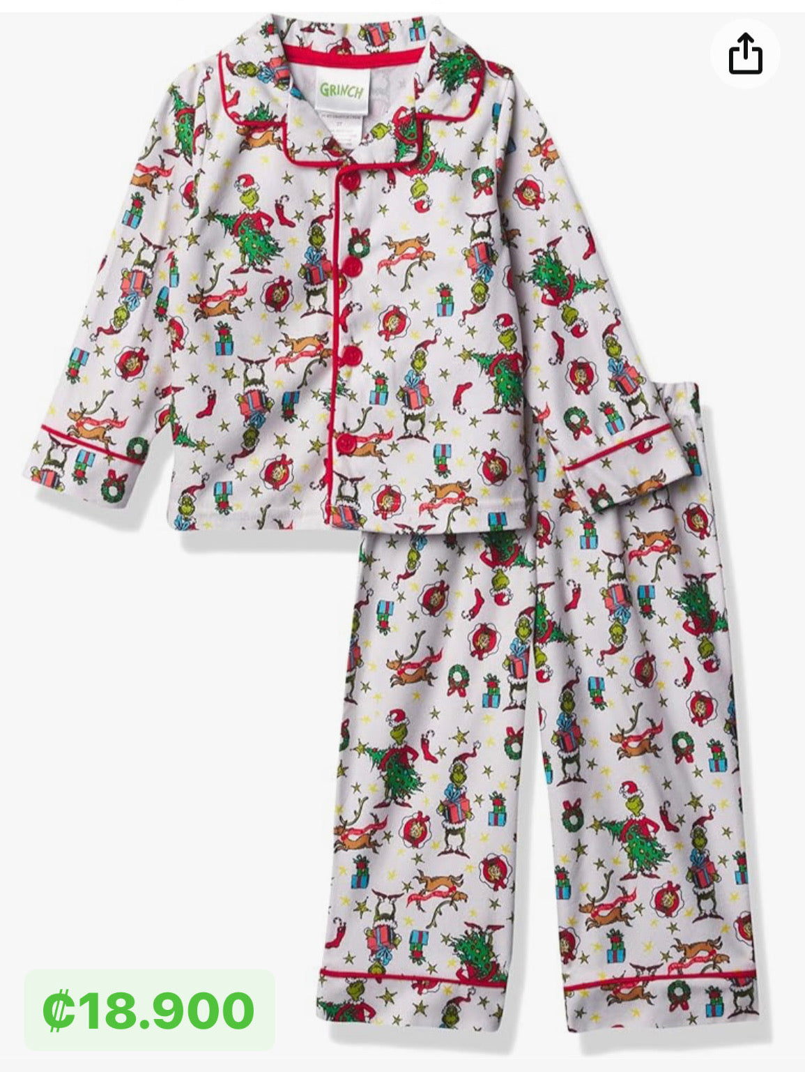 Pijama Navideña Infantil Grinch Original - Talla 10/12