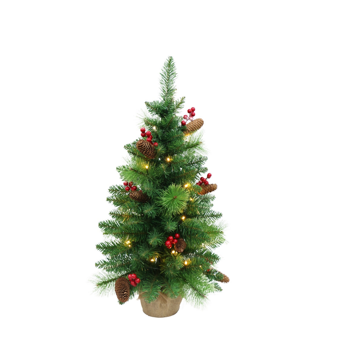 Árbol Navidad TREE2-9, 45cm con Luz LED, Bellotas y Berries (42 ramas) ✦ Bajo pedido