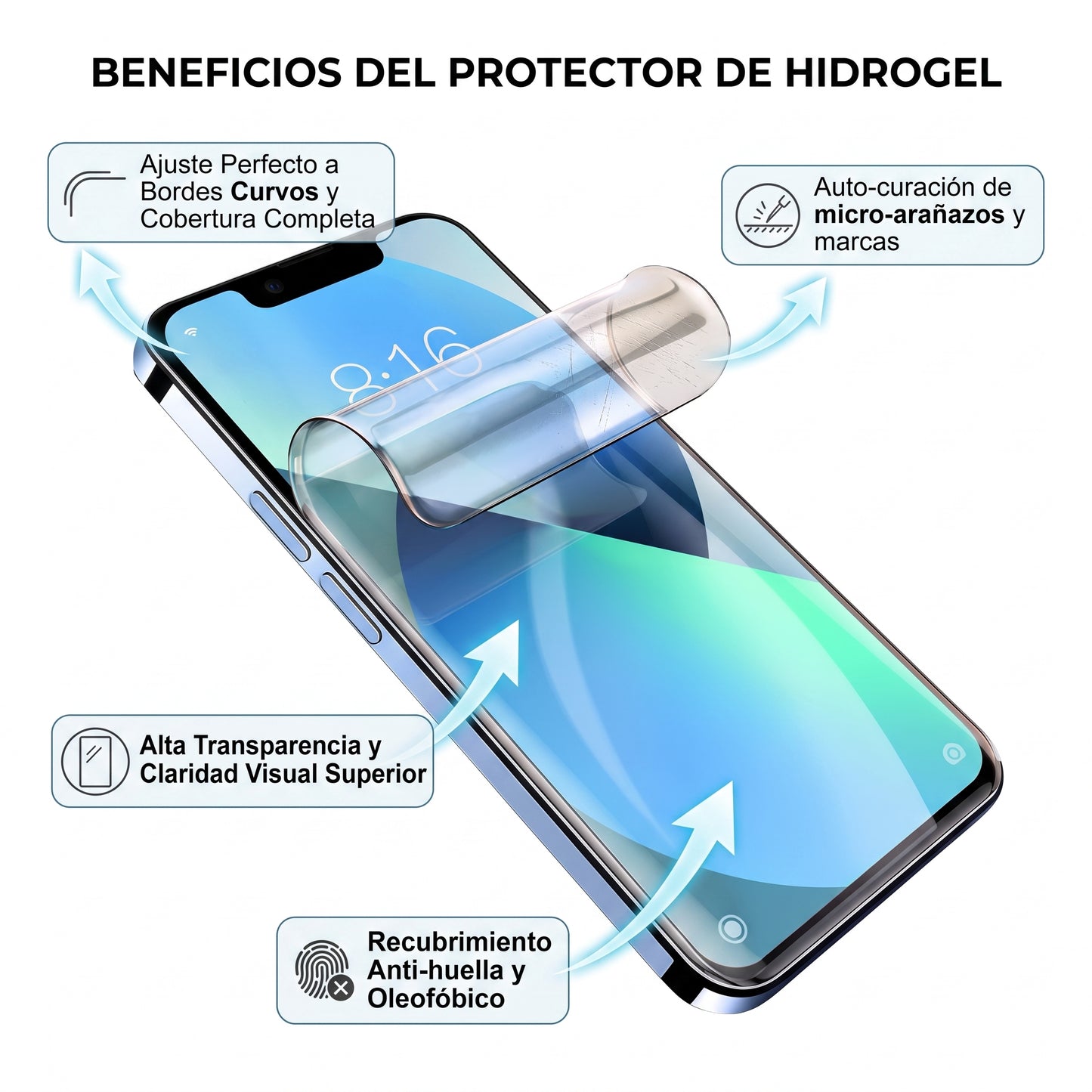 Temperado de Hidrogel para iPhone, Samsung, Honor y Xiaomi ✦ Bajo pedido