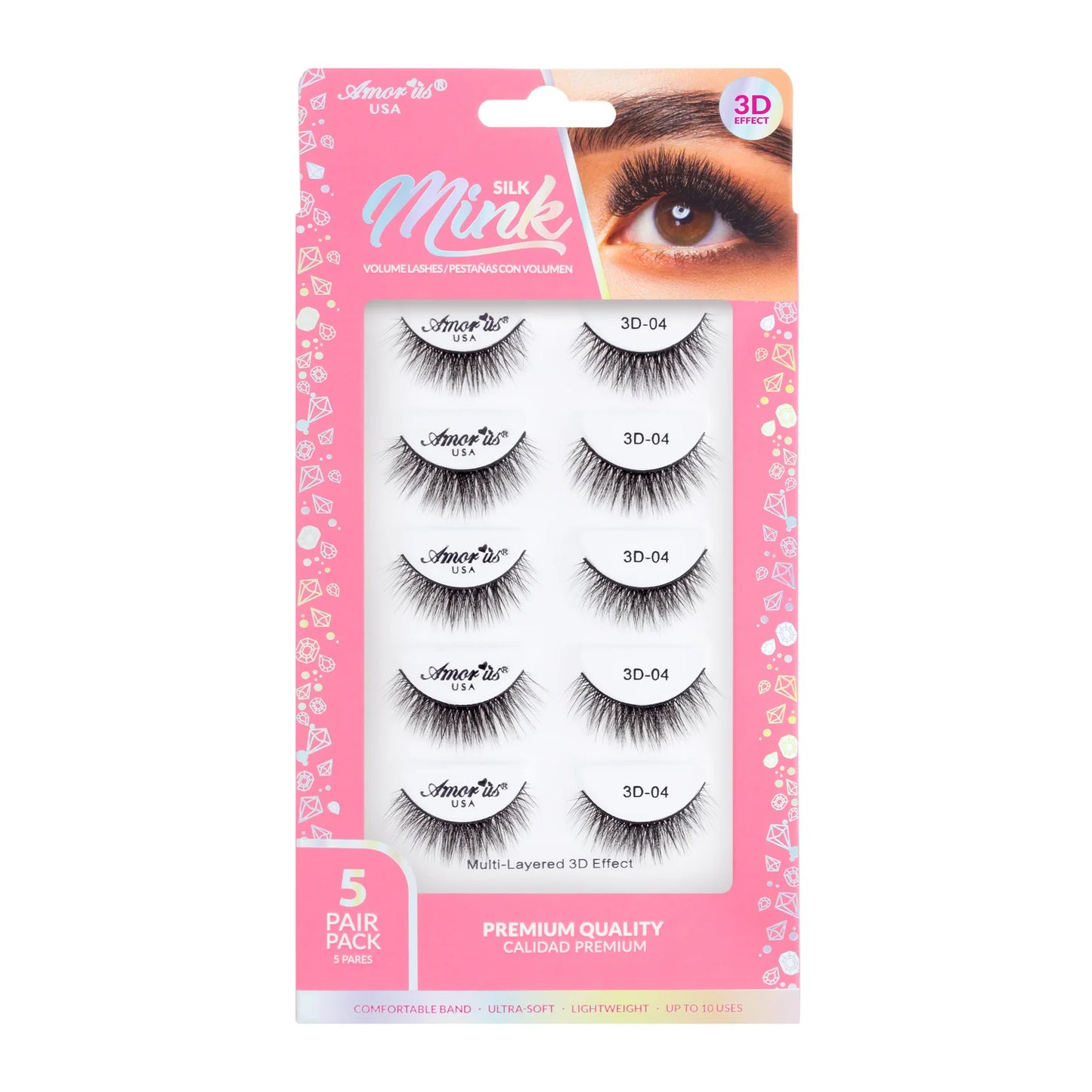 Pestañas de Banda Silk Mink 3D, Hasta 6 Usos - Estilo 04, 5 Pack - AmorUs ✦ Bajo pedido