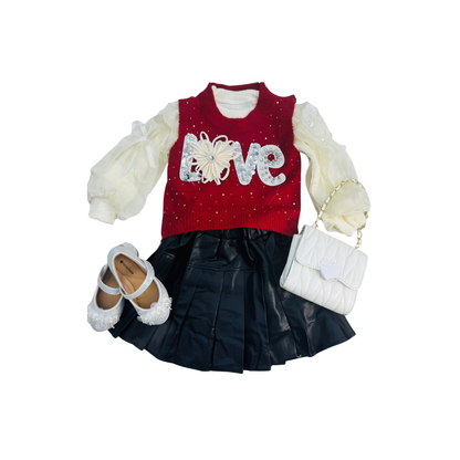 Set Elegante para Niña de 3 Piezas con Chaleco de Peluche y Falda Plisada | (3 colores) ✦ Bajo pedido