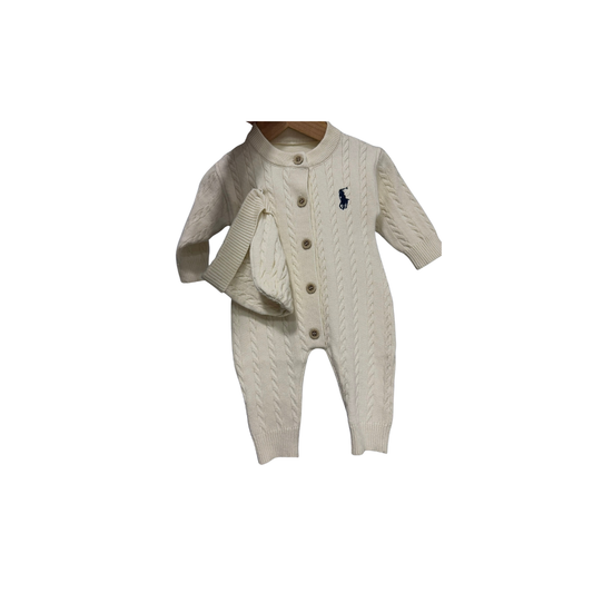 Enterizo Tejido con Estampado tipo Ralph Lauren para Bebé Niño con Gorro Desmontable | Mameluco de Punto (4 colores) ✦ Bajo pedido