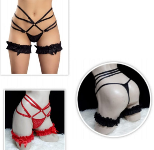 Set Panty Liguero - Negro, Rojo (Unitalla S/M) ✦ Bajo pedido