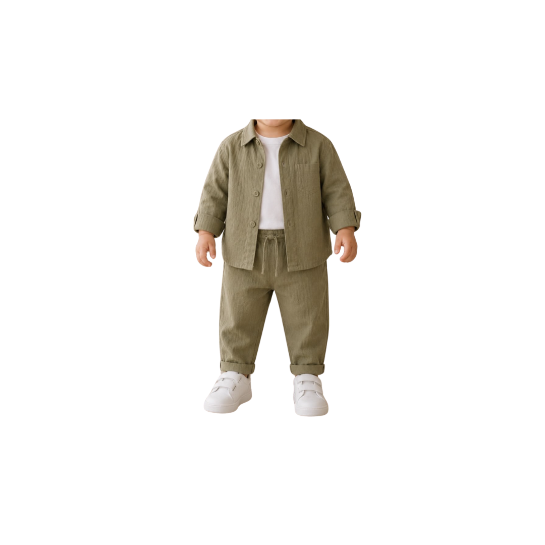 Set de 2 piezas para Niño - Conjunto de Camisa Manga Larga con botones y Pantalón |  (3 colores) ✦ Bajo pedido (Copy)
