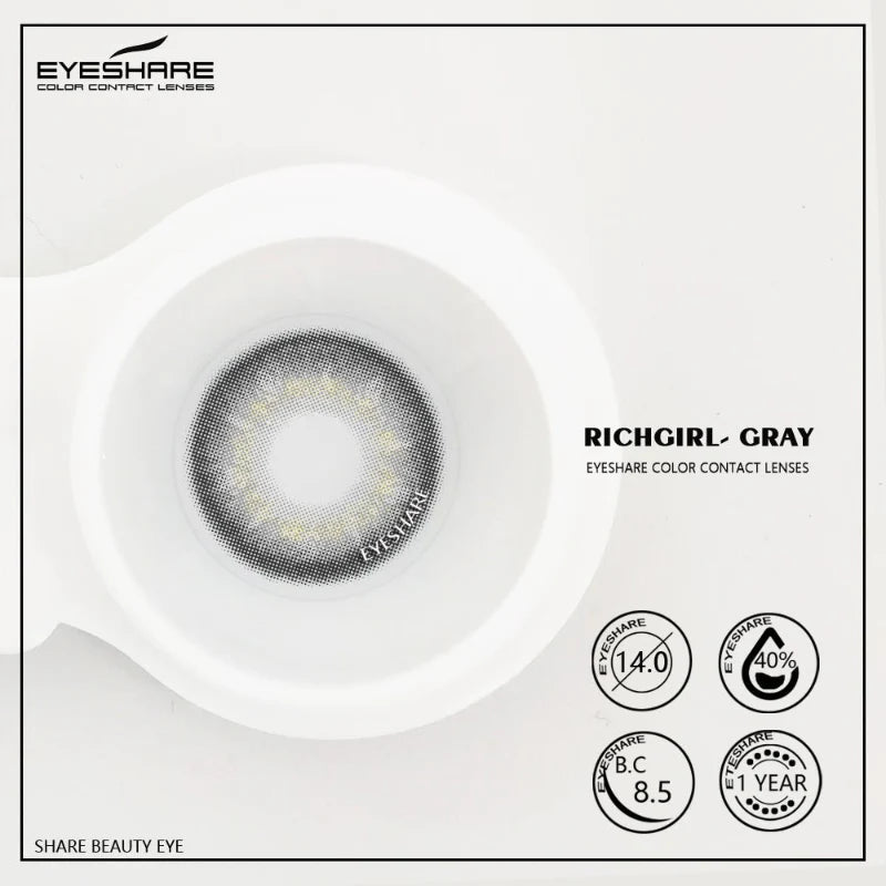 Lentes de Contacto con Agrandamiento de Ojos (14mm) Gris Richgirl Gray - Eyeshare Vision