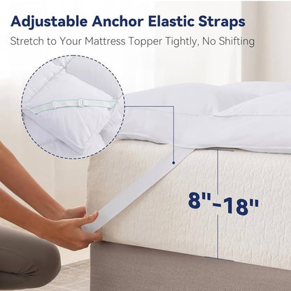 Topper de colchón de plumas de ganso blanco y algodón 100% orgánico - LeWinBedding  (Blanco, King)