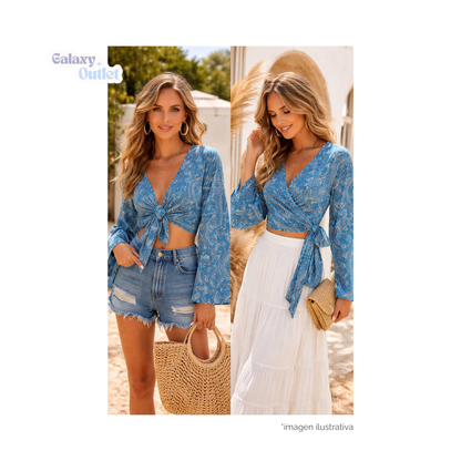 Blusa de Seda Doble Uso Importada de India – Fresca y Versátil para Verano (Turquesa, Unitalla S/M)