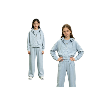 Conjunto Deportivo Juvenil para Niña con Hoodie Crop y Pantalón Wide Leg | Comodidad y Estilo ✦ Bajo pedido