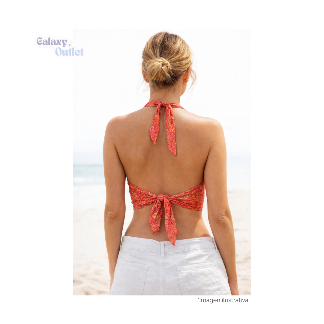 Blusa Halter de Seda Importada de India – Fresca y Ligera para Verano (Coral, Unitalla S/M)