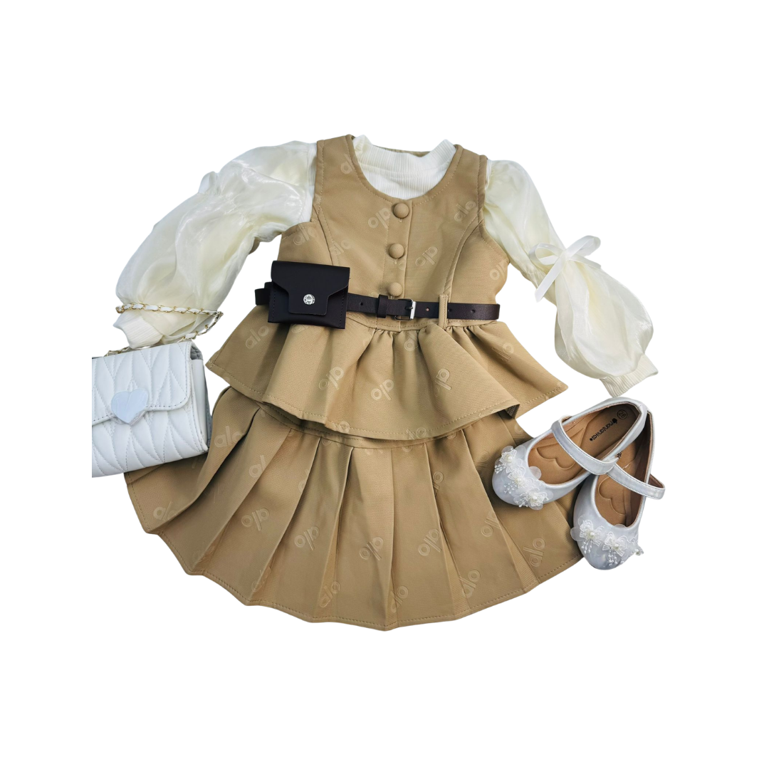 Set de 3 piezas - Conjunto de Niña con Falda Plisada y Blusa de Tul | Outfit Elegante Infantil (2 colores) ✦ Bajo pedido