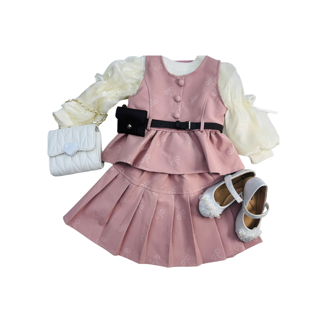 Set de 3 piezas - Conjunto de Niña con Falda Plisada y Blusa de Tul | Outfit Elegante Infantil (2 colores) ✦ Bajo pedido