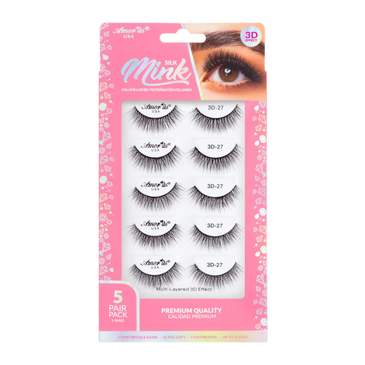 Pestañas de Banda Silk Mink 3D, Hasta 6 Usos - Estilo 27, 5 Pack - AmorUs ✦ Bajo pedido