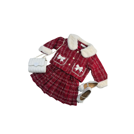 Set de 2 piezas - Elegante para Niña con Chaqueta y Falda Plisada Estilo Tweed (2 colores) ✦ Bajo pedido