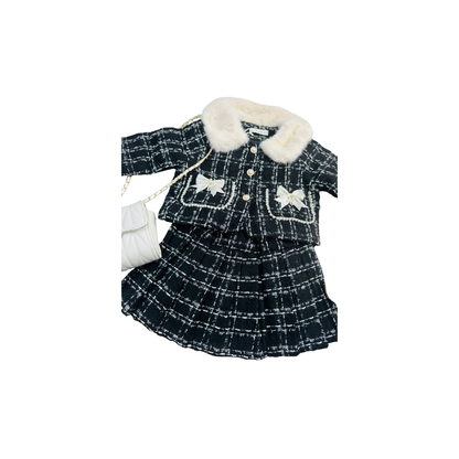 Set de 2 piezas - Elegante para Niña con Chaqueta y Falda Plisada Estilo Tweed (2 colores) ✦ Bajo pedido
