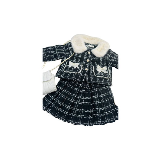 Set de 2 piezas - Elegante para Niña con Chaqueta y Falda Plisada Estilo Tweed (2 colores) ✦ Bajo pedido