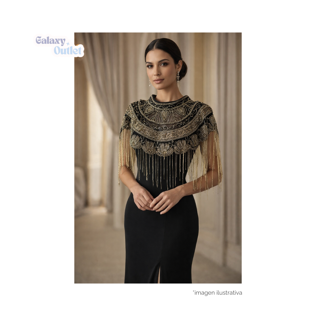 Accesorio Top Artesanal con Abalorios y Flecos – Prenda Statement Importada, Estilo Bohemio Elegante (Unitalla)