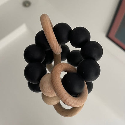 Set 2 Mordedores de bebé de silicona de grado alimenticio y juguete de dentición de haya para bebés, sin BPA