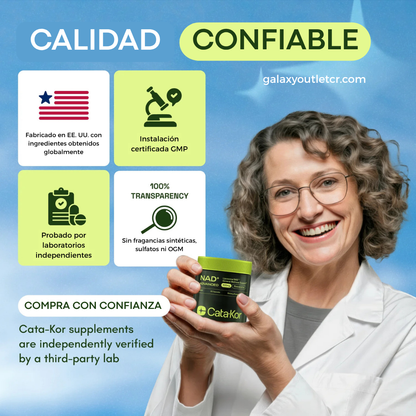 NAD+ Suplemento Antienvejecimiento, Energía y Enfoque - Cata Kor (anterior Reus Research) Fórmula Mejorada - 60caps