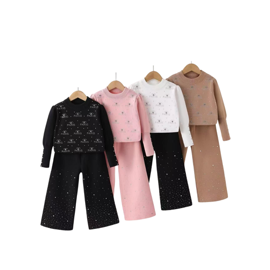 Set de 2 piezas - Conjunto de Sweater lisa con Brillos y Pantalón Palazzo para Niña | Set de Sweater y Pantalón con Brillos PARIS (4 colores) ✦ Bajo pedido