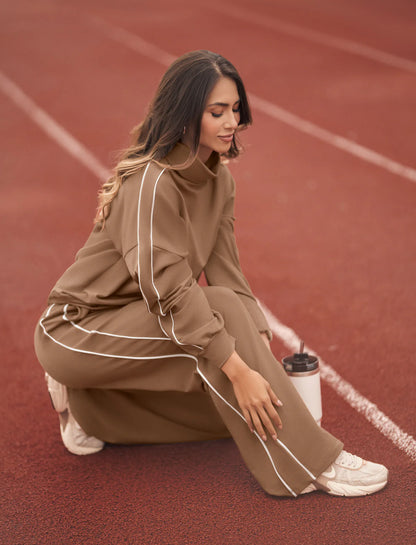 Hoodie Oversize Cuello de Tortuga con Puños y Pretina (Beige, Cocoa) ✦ Bajo pedido