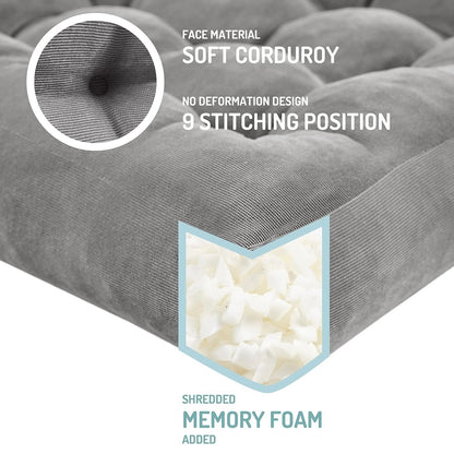 Cojín cuadrado de pana y capitoné, para el suelo, meditación, yoga, exteriores, chimenea y sala tatami, 22x22 pulgadas (Gris) - Degrees of Comfort