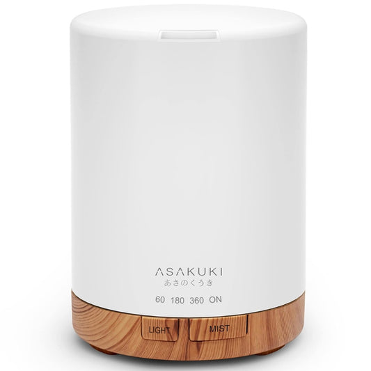 Difusor ASAKUKI de 300 ml, humidificador silencioso 5 en 1 premium, difusor de aromas naturales para el hogar con luz LED de 7 colores cambiantes e interruptor de seguridad de apagado automático